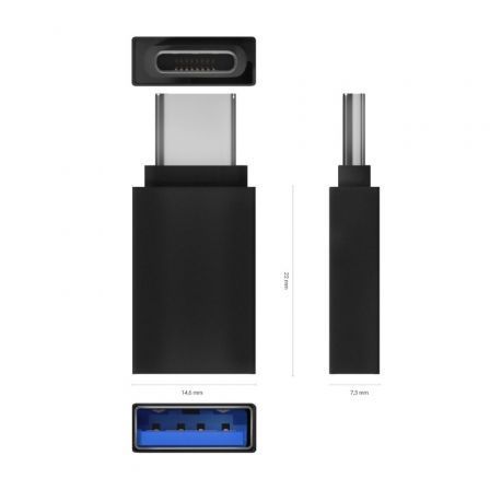 AISENS Mini Adaptador Aluminio USB 3.2 Gen1 3A Negro (USB-C Macho a USB-A Hembra)